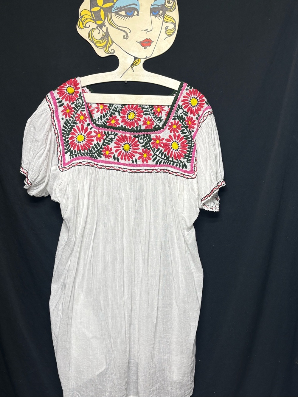 Vintage Mexican Hand Embroidered Boho Peasant  Tunic Dress M/L